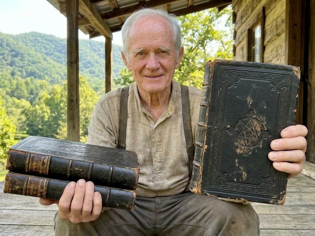 Ezra Caudill on the porch of his cabin